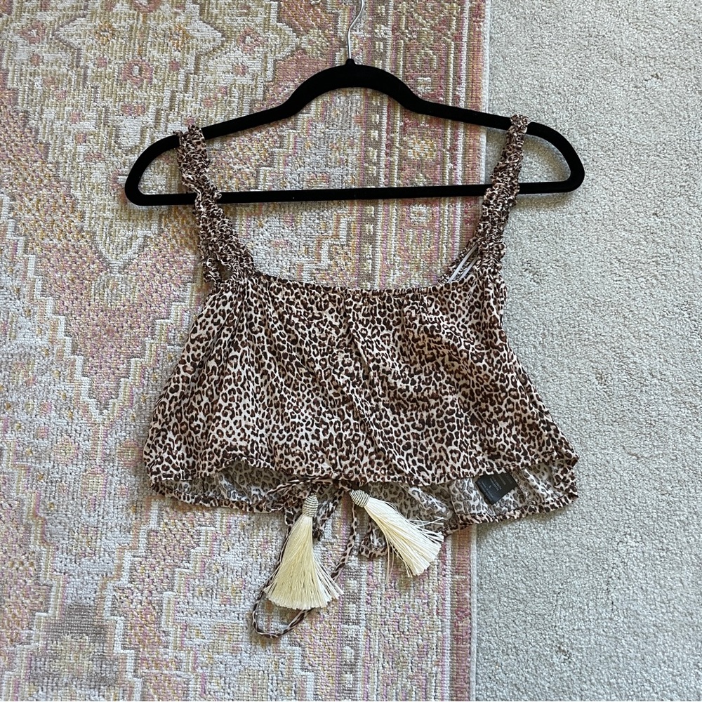 Olivaceous Animal Print 2 Piece Set, Cropped Top and Wide Leg Pants. Size S - Picture 3 of 6